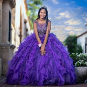 Lorencia 2024 Ball Gown Purple Quinceanera Dress Tiered Ruffles Beading Tulle Women Robe De Soiree Sweet 16 Party Dress YQD490