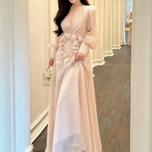 Customized Modern Organza Flowers Evening Dresses Temperament Long Sleeves Cocktail Dress Custom Size Special Occasion