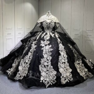 Black Gothic Princess Quinceanera Dresses Meninas De 15 Anos 3D Flower Vestidos De Debutante Party Customized vestidos de fiesta