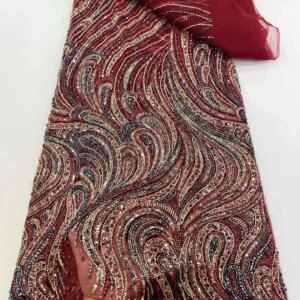 Wine African Sequins Lace Fabric 2025 High Quality French Nigerian Groom Lace Mesh Fabrics Beads For Sewing Dress Wedding Party