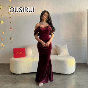 Off-Shoulder Velet Pleated Sheath Sexy Formal Evening Party Dress Backless Court Women’s Prom Bridesmaid Gown Custom Made