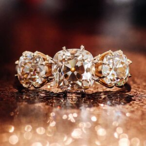 Provence 18K/14K/10K Yellow Gold 4.2ct T.W. D Color VVS1 GRA Certified Cushion Cut Three Champagne Moissanite Ring Customized