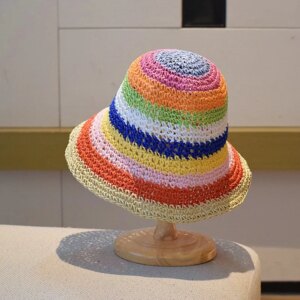 Fashionable and colorful pure hand-hooked woven fisherman’s hat women’s vacation foldable hat
