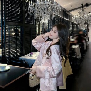 New Chinese heavy embroidery acetic acid short coat feminine style blouse