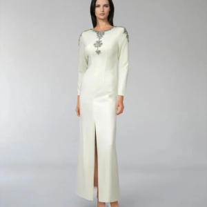 Little Daisy CustomizedNew Women’s BEADED COLUMN DRESS WITH FRONT SLIT Ivory Evening Dress Celebrity Party Dress