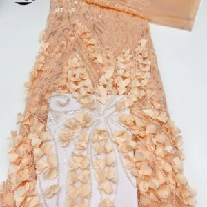 3D Flower Tulle Lace Fabrics 2025 High Quality Nigerian Sequence Lace Beaded Embroidered French Mesh Net For Sewing 5 Yards