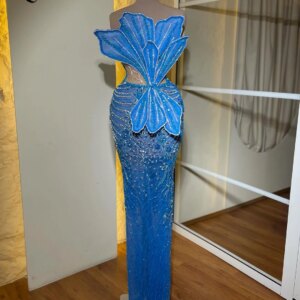 Lowime Blue Beaded Party Dress Elegant Evening Dress Event Gala Gowns 2025 Customized Prom Gown for Special Occasions Aso Ebi