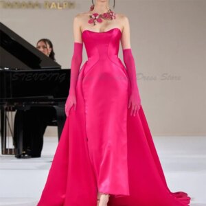 Classic Red Evening Dresses Elegant Strapless A Line Sleeveless High Quality Fit Formal Event Banquet Wedding Prom Female Gowns