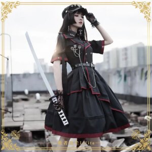 Spring couple lolita new small skirt loser dust OP solid army lo uniform JK full dress