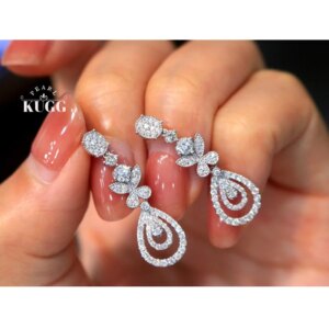 KUGG 100% 18K White Gold Earrings 1.0carat Real Natural Diamond Drop Earrings Luxury Romantic Style High Party Jewelry for Women