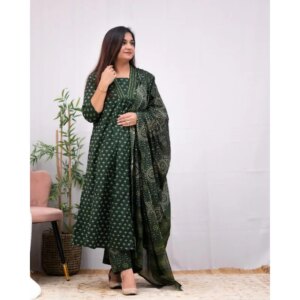 White Color Printed Kurta Palazzo & Dupatta Set Women Salwar Kameez Suit Kurti’s