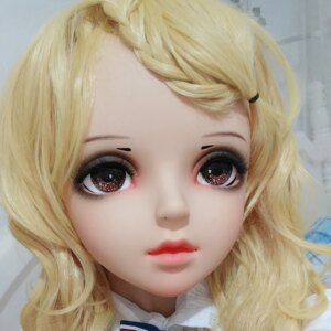 (Shelly)Female Sweet Girl Resin Half Head Kigurumi BJD Eyes Crossdress Cosplay Japanese Anime Role Lolita Mask With Eyes And Wig