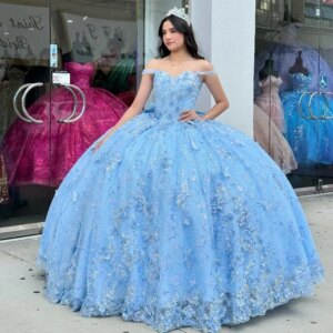 Sky Blue Shiny Quinceanera Dresses Lace Appliques Beads Tull Sweet 15 Prom Gown 2025 3D Flowers Ball Gowns Vestidos 15De XV Anos