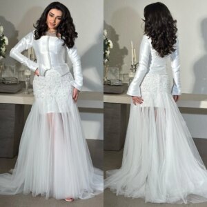 Customized Satin Beading Draped Formal Mermaid O-Neck Bespoke Occasion Gown Long es Saudi Arabia