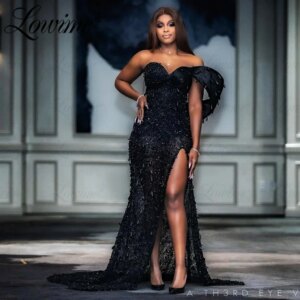 Black Off The Shoulder Prom Dress Plus Size Customize Women Aso Ebi Arabic Mermaid Evening Gowns Full Crystals Celebrity Dresses