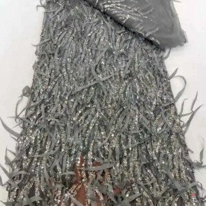 Luxury Tassels African Sequins Net Lace Fabric 5 Yards High-Quality Nigerian French Mesh Tulle Lace For Luxury Wedding Party