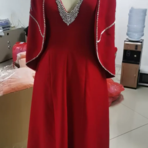 Oisslec Prom Dress Elegant Vintage Sweet Red Sexy Crystal Beads V-Neck Customized Formal Occasion Prom Dress Evening Party Gowns