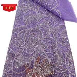 2025Latest Delicate Elegant Best Quality Soft Mesh Beaded Tube Lace With Stones fabric For Party Evening Dress U_Ge2895