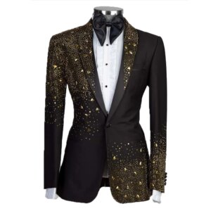 Mens 2 Piece Suit Slim Fit Tailor-Made Handmade Beads Diamond Suit Jacket Pants Customized Wedding Formal Occasions Groom Tuxedo