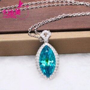 CADERMEAY Fine Jewelry 925 Silver Marquise Brilliant Cut Gemstone Blue Zirconie Pendant Necklace For Women Party Gift
