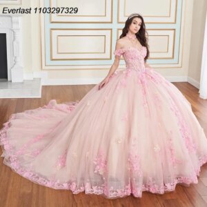 EVLAST Customized Pink Quinceanera Dress Ball Gown Lace Applique Beading Bow Mexican Corset Sweet 16 Vestidos De 15 Anos TQD852