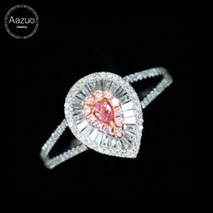 Aazuo Natural Pink Diamonds 18K Solid Gold WaterDrop Shape Ring Gifed For Woman Upscale Trendy Senior Party Fine Jewelry Au750