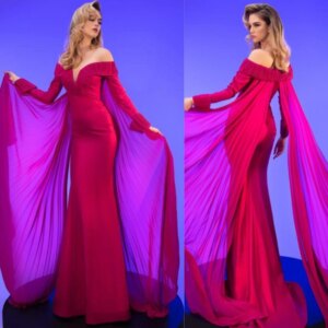 Customized Retro Jersey Sequined Ruched A-line Off-the-shoulder Long Dresses Celebrity Dresses Fashion Elegant Exquisite High Qu