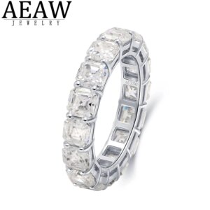 0.3carat 3.5mm Asscher Cut Moissanite Engagement Full Eternity Band Ring Anniversary Gift 14k White Gold Jewelry