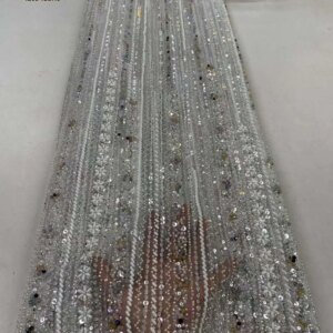African Sequins Beaded Groom Lace Fabric 2024 High Quality French Tulle Lace Fabric Embroidery Nigerian Lace Fabrics For Dresses