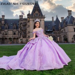 EVLAST Customized Shiny Lavender Ball Gown Quinceanera Dress Lace Applique Beading Tiered Sweet 16 Vestidos De 15 Anos E1Q754