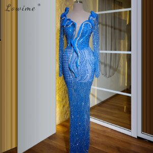 2025 Sparkly Beading Evening Party Dress V Neck Long Sleeve Sheer Evening Gowns Customized