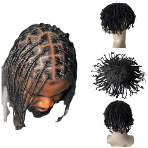 Brazilian Virgin Human Hair Replacement #1 Black Color Box Braids Toupee 8×10 Full Lace Units for Black Men