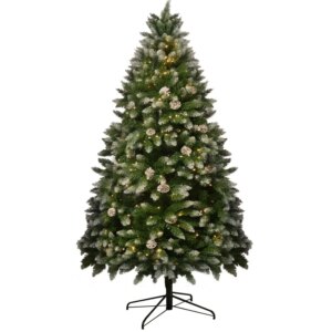 6FT SnowFrosted Christmas Tree with Pine Cones and 400 Warm White LED Lights