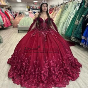 Customized Princess Ball Gown Quinceanera Dress With Cape Sweet 16 Dress Butterfly Appliques Crystals Corset Vestidos De 15 Anos
