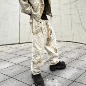Designer Avant-Garde Style Wasteland Distressed Loose Profile Color Matching Deconstructed Crotch Casual Pants Men’s Trousers
