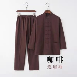 Shoulder Sleeve Suit Men’s Middle-Aged and Elderly Chinese Style Han Clothing Long Retro Stand Collar Cotton Meditation