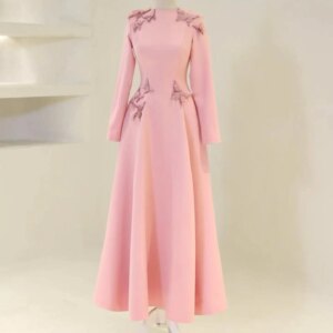 Customized Exquisite Jersey Bow Evening Dresses Formal Long Sleeves Crew Neck Cocktail Dress Custom Size Special Occas