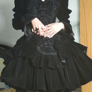 Dark Gothic Lolita Dress Women’s 2023 Autumn/Winter Dress Classical Jacquard Long sleeved Lolita