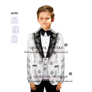 Luxury Beaded Stones Boys Suits For Wedding Customized Black Peaked Lapel Prom Blazers 3 Pieces Children Tuxedos traje niño boda