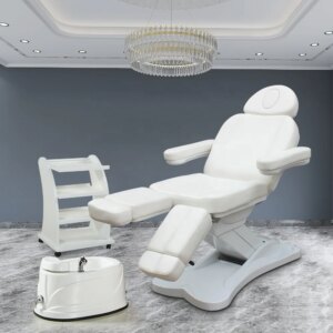 Adjustable Spa Salon co smetic 2 Electric Motors White be auty Treatment Massage Table Lift Facial Bed Podiatry Tattoo Chair