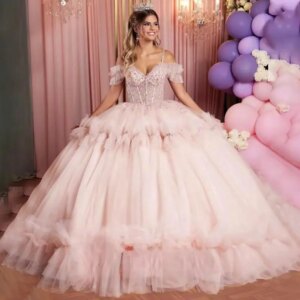 Customized Charming Corset Quinceanera Dress for Girl Spaghetti Straps Off the Shoulder Crystal Tulle Vestidos De 15 Anos