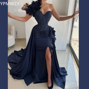 Customized YPMWZX One Shoulder Mermaid Floor length Skirts Bead Applique Sleeveless 3D Flower Bespoke Occasion Dresses
