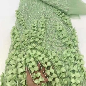 3D Flower Lace Beads and Sequins Net Lace Fabrics Exquisite Embroidery High Quality Fabric Wedding Party Dress XC69KM-2