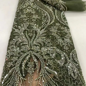 African Sequins Lace Fabric High Quality French Nigerian Groom Lace Mesh Fabrics Beads For Sewing Dress Wedding Party