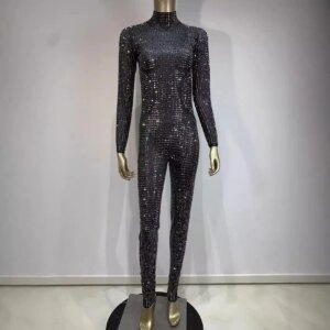 STOCK Sparkling Diamond Jumpsuit Women’s Nightclub Stage Outfit Sexy Party Evening Dress Performance Wear Luxury Evening Gowns