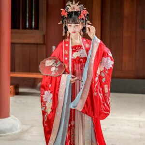 Hanfu female red big sleeve shirt embroidery Chebule skirt Chinese style wedding dress flower suit