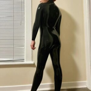 Women’S Fitted Latex Bodysuit High Elastic Front Zipper Catsuit