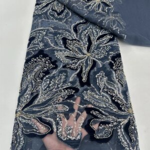 Nigerian Velvet Sequence Lace Fabric 2025 High Quality African Tulle Embroidery Handmade Beaded Net Lace Fabric For Party Dress