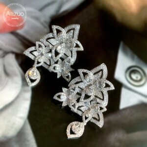 Aazuo 18K Solid White Gold Real Natrual Diamond 1.50ct Christmas Tree Stud Earring Gifted For Women Advanced Wedding Party Au750