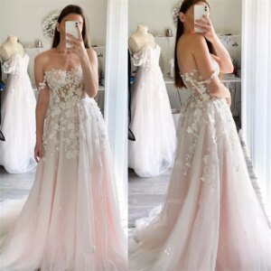 Tulle Off the Shoulder Appliques Graduation Dresses Fairy Women A-line Birthday Party Dress Floral Illusion Corset Evening Gowns